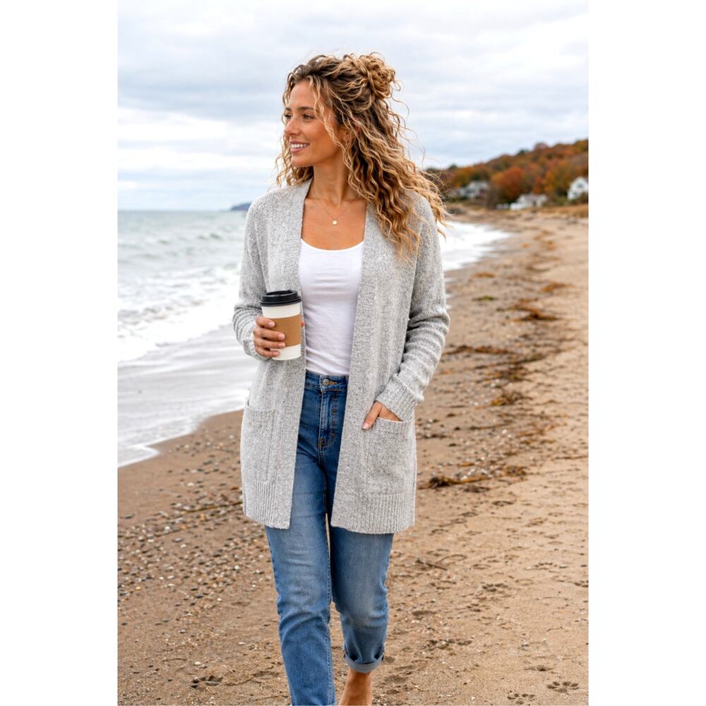 Love Ellie Two Pocket Open Cardigan - Gray - size L